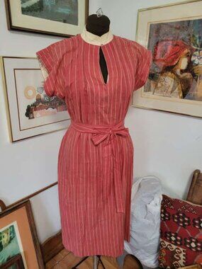 Vintage 1970's Cacharel French Dress Striped Full and With Long Belt